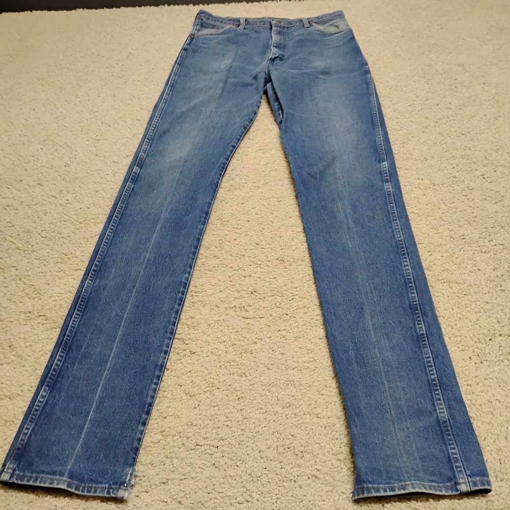 VTG Wrangler Jeans Mens 34x42 Tall Blue Denim Cowboy Western Riding Rodeo USA